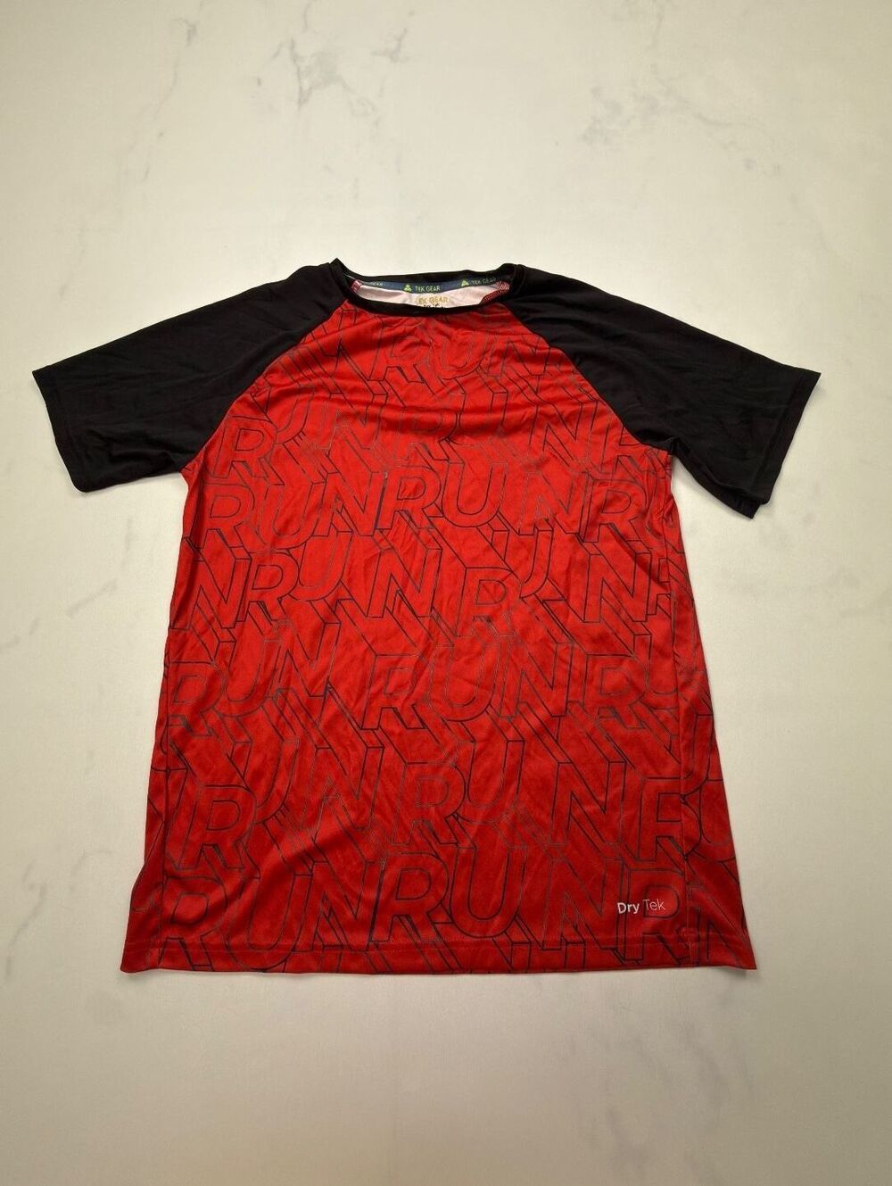 Tek Gear Run Dry Fit T Shirt Red Black 2010s Sporty - Boys XL